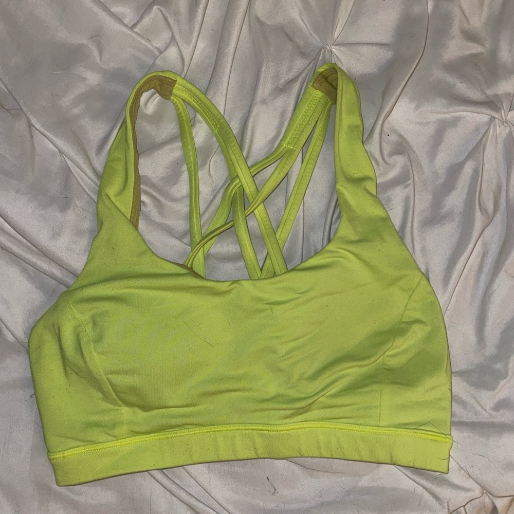 Lime Green Sports Bra with Crisscross Straps and Racerback